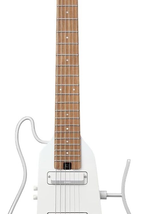 Electric Guitar Kit - Smart Travel Guitar with Dozens of Preset Combinations, 7 Tone Sim Options, Metallic White