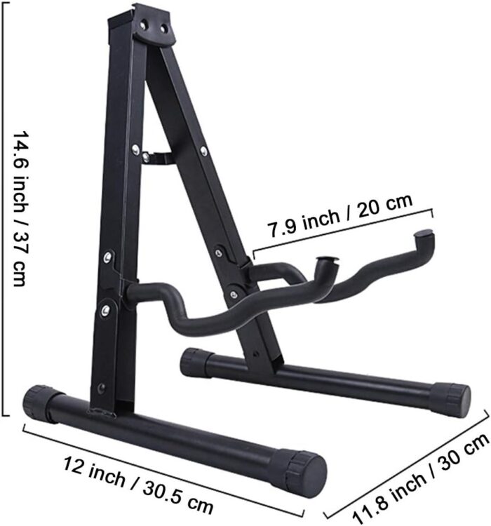 A-Frame Metal Folding Stand - Electric & Acoustic Guitars, Bass & Banjo - Non-Slip Rubber & Foam Arms - Black - Image 2