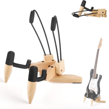 Electric Guitar Floor Stand, Bass Guitar Stand, Folding Wooden Floor Stand, Portable Guitar Stand with Non-Slip Rubber and Padded Foam (Ashwood)