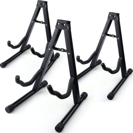 3 Pcs Guitar Stand Folding A Frame Floor Stand Portable Guitar Holder with Non Slip Rubber and Soft Foam Arms for Acoustic Electric Bass Ukulele Violin Banjo