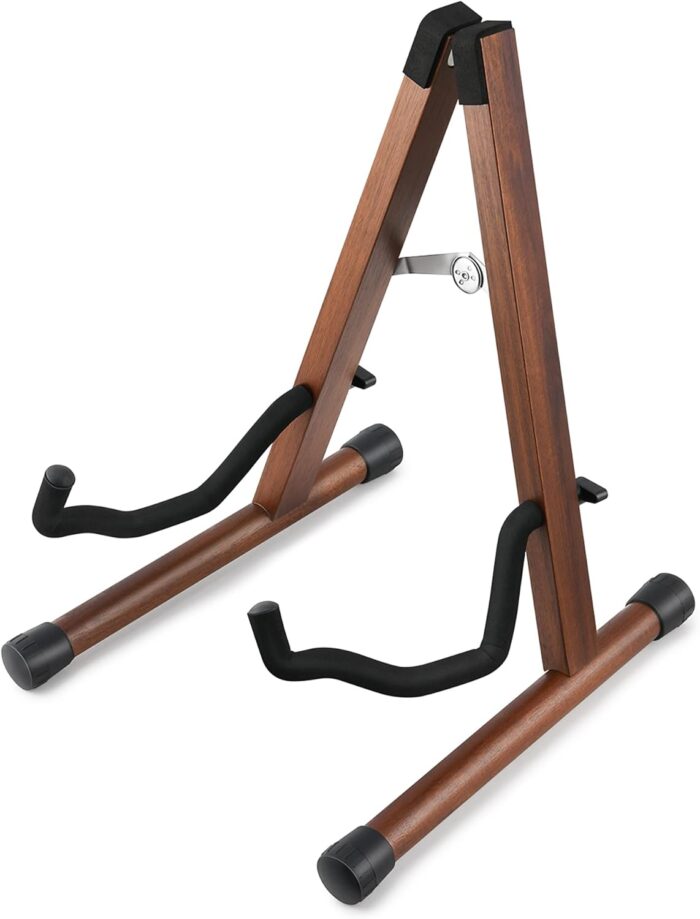 Wood Guitar Stand, Acoustic Electric Wooden Guitar Floor Stand, A Frame Folding Guitar Holder Adjustable for Bass, Cello, Mandolin, Banjo, Ukulele