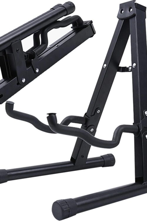 A-Frame Metal Folding Stand - Electric & Acoustic Guitars, Bass & Banjo - Non-Slip Rubber & Foam Arms - Black