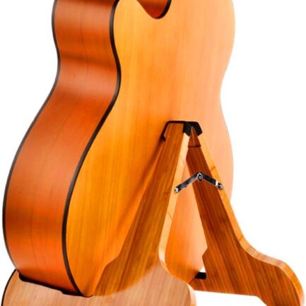 Guitar Stand Real Bamboo A-Frame Folding Thickened Universal, with Soft Leather Protection, Safe Non-Slip Portable Stringed Instrument Stand, for Acoustic, Classical, Electric Guitar, Bass…