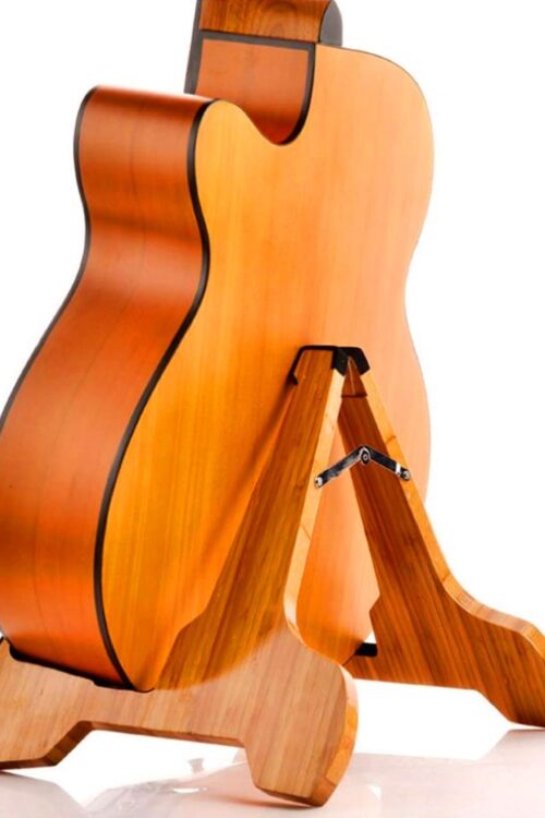 Guitar Stand Real Bamboo A-Frame Folding Thickened Universal, with Soft Leather Protection, Safe Non-Slip Portable Stringed Instrument Stand, for Acoustic, Classical, Electric Guitar, Bass…