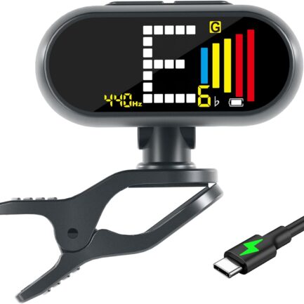 Efessional Rechargeable Clip-On Guitar Tuner with LCD Screen - Chromatic Clip on Tuner for Acoustic Guitar, Bass Guitar, Ukulele, Violin & Chromatic