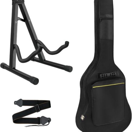 3pcs Guitar Accessories Kit - Gig Bag, Folding Stand, Adjustable Strap for Acoustic, Classical, Bass Guitar