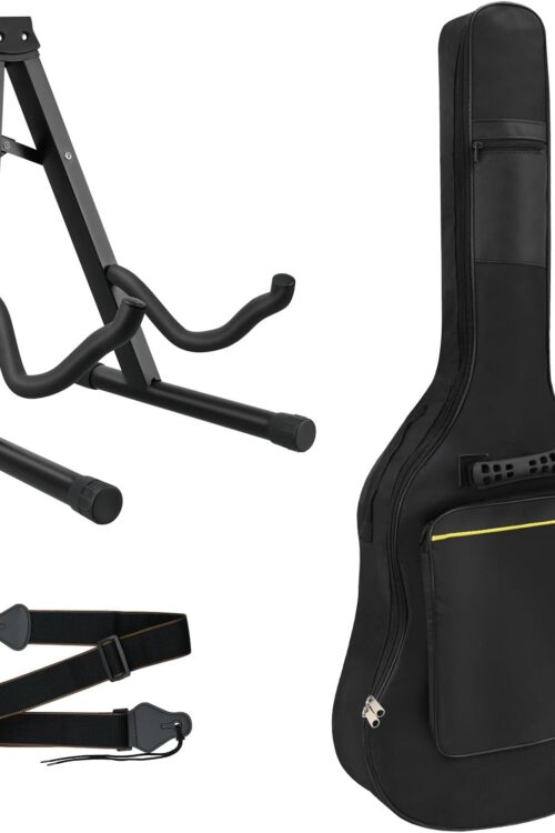 3pcs Guitar Accessories Kit - Gig Bag, Folding Stand, Adjustable Strap for Acoustic, Classical, Bass Guitar