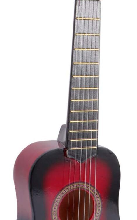 21 Inch Wooden Acoustic Guitar, Small Size Portable Musical Instrument for Beginners, Adjustable Strings, Red