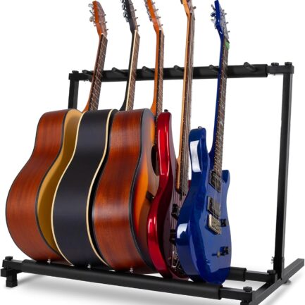5 Multi Guitar Stand Rack with Folding Design,Multiple Guitars Stand,Portable Black Guitar Holder,Black Guitar Display Holder for Guitar & Bass,Studio & Home (Square-5 Holder)