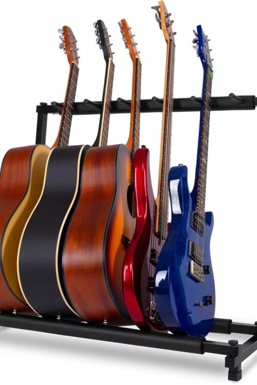 5 Multi Guitar Stand Rack with Folding Design,Multiple Guitars Stand,Portable Black Guitar Holder,Black Guitar Display Holder for Guitar & Bass,Studio & Home (Square-5 Holder)