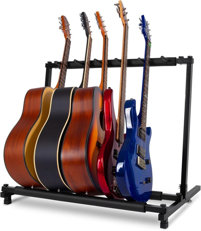 5 Multi Guitar Stand Rack with Folding Design,Multiple Guitars Stand,Portable Black Guitar Holder,Black Guitar Display Holder for Guitar & Bass,Studio & Home (Square-5 Holder)