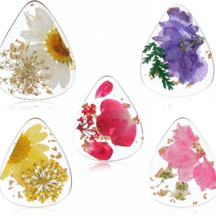 5 Pcs Flower Guitar Picks, Dried Flower PET Guitar Picks Stylish Colorful Cool Guitars Pick Floral Bass Pick for Acoustic Guitars Electric Ukulele Bass Classical Triangle
