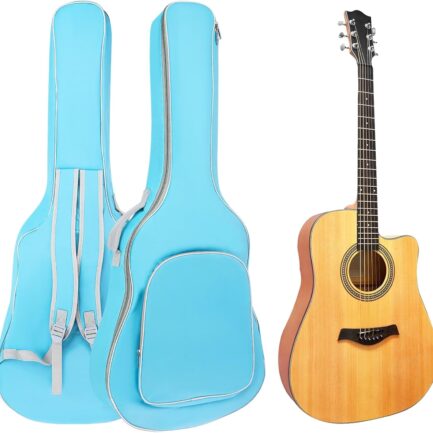 Acoustic Guitar Bag 40 41 Inch, Double Shoulder Adjustable Straps Guitar Case, Waterproof Soft Padded Guitar Gig Bag, Large Capacity Pocket Guitar Backpack for Acoustic Classical Guitar Lover, Blue