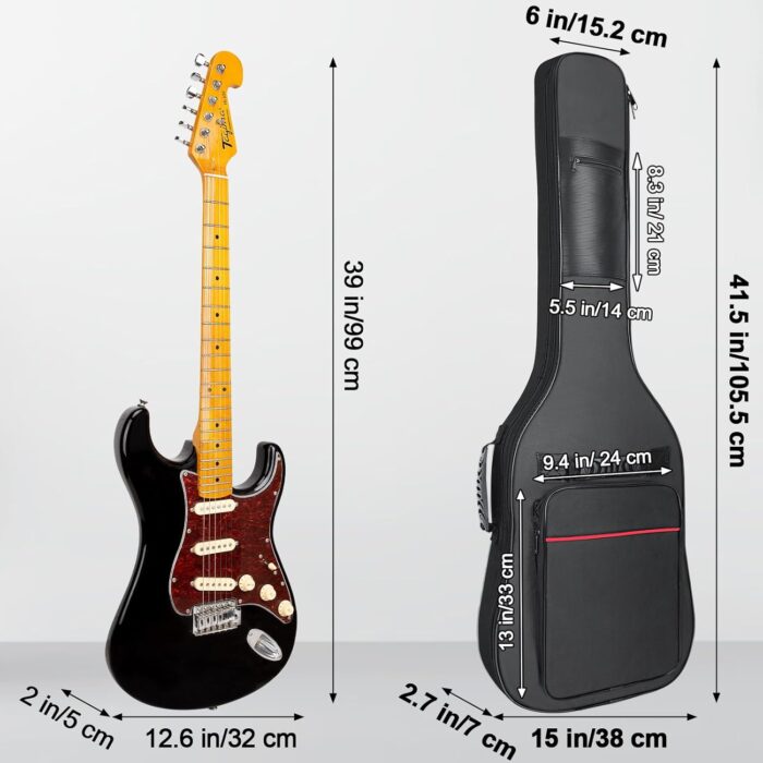 39 Inch Electric Guitar Bag 7mm Padding Waterproof Electric Guitar Case, Electric Guitar Gig Bag Backpack with Neck Strap and Pockets, Black&Red Line - Image 2