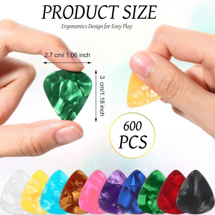 600 Pcs Guitar Picks Bulk Celluloid Picks Plectrums for Electric Acoustic Guitar Thin Medium Heavy Plectrums(10 Colors,0.46, 0.71, 0.96 mm) - Image 2