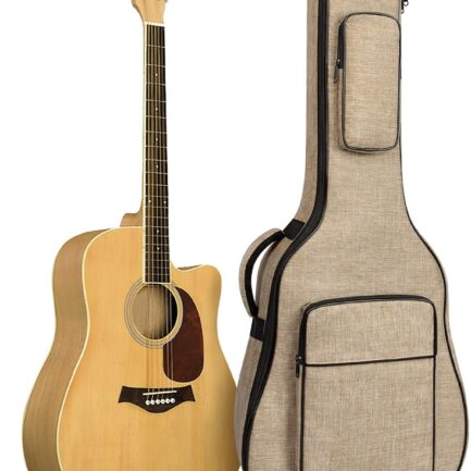 39 40 41 Inch Acoustic Guitar Bag with 0.5 Inch Thick Waterproof Padding Adjustable Shoulder Strap Guitar Case Gig Bag with Back Hanger Loop, Khaki