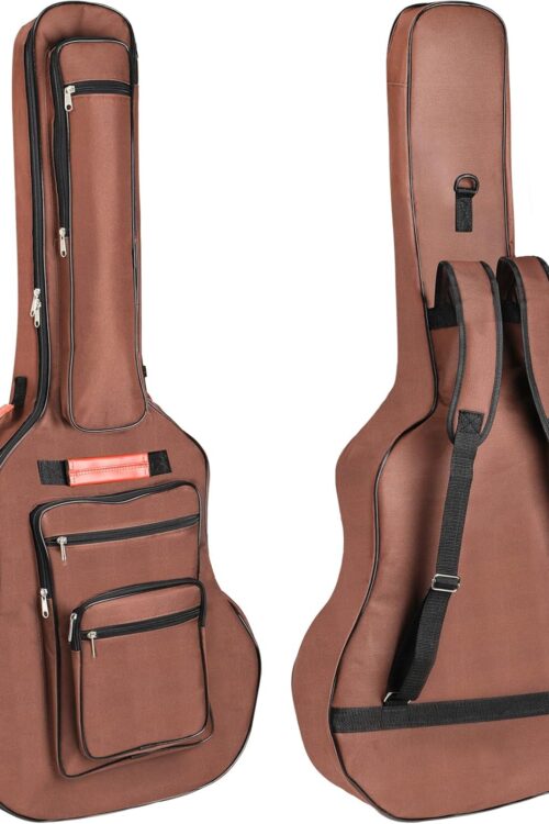 Acoustic Guitar Bag 40 41 42 Inches, 6 Pockets Guitar Case Waterproof Oxford Cloth Thick Sponge Pad, Dual Adjustable Shoulder Strap Soft Guitar Case Gig Bag, Brown