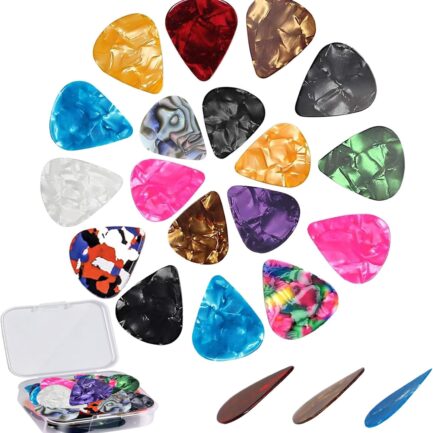 21 Pack Guitar Picks with Organizer Storage Box, 3 Different Thickness Colorful Celluloid Guitar Picks Plectrums for Acoustic Guitar, Electric Guitar, Bass, Ukulele