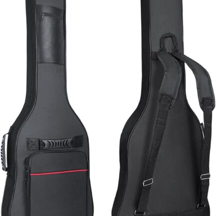 39 Inch Electric Guitar Bag 7mm Padding Waterproof Electric Guitar Case, Electric Guitar Gig Bag Backpack with Neck Strap and Pockets, Black&Red Line