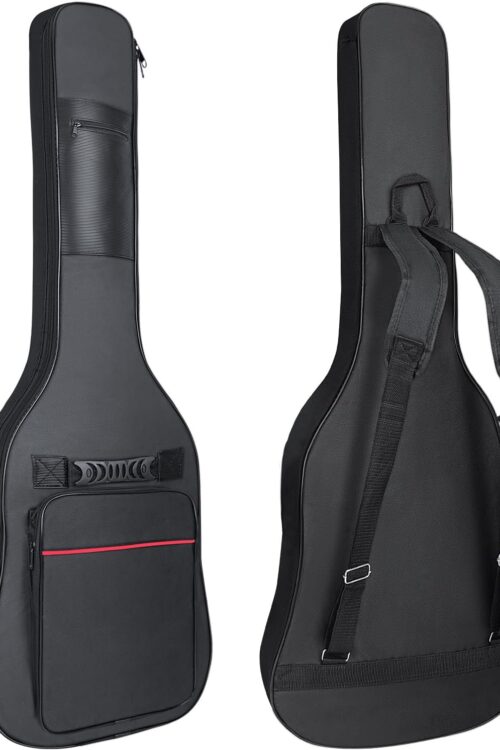 39 Inch Electric Guitar Bag 7mm Padding Waterproof Electric Guitar Case, Electric Guitar Gig Bag Backpack with Neck Strap and Pockets, Black&Red Line