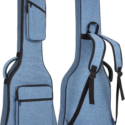 0.4in Thick Padding Backpack Soft Electric Guitar Gig Bag Padded Guitar Case Adjustable Shoulder Strap Gig Bag with Back Hanger Loop Electric Guitar Case (Multiple Pockets Blue)