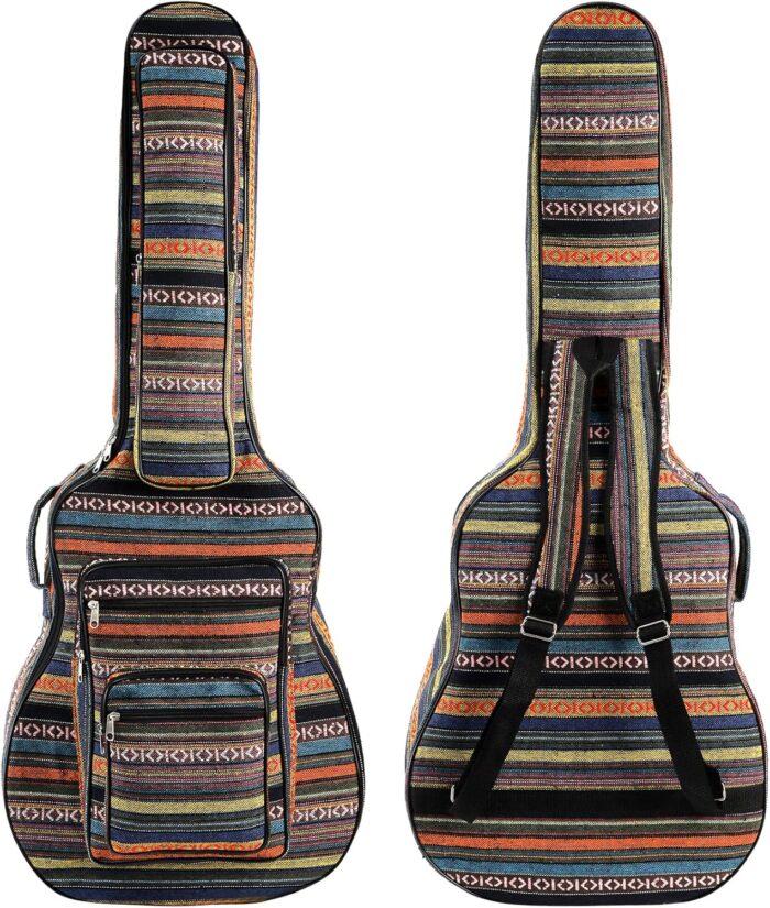43 Inch Acoustic Guitar Gig Bag with Backpack Strap and 5 Pockets, Bohemian Vintage Guitar Storage Case Bag